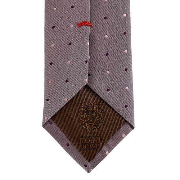 IMANI UOMO Necktie Iridescent Purple Lilac Pink Dots Pattern Skinny Silk Tie - Picture 4 of 9